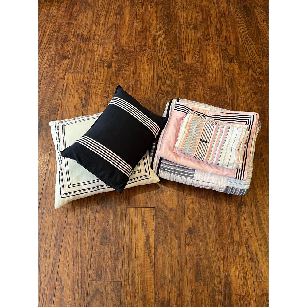 NAUTICA STRIPE Pink Navy Quilt 66x84 TWIN Bedding Set Pillow Shams Throw Pillows